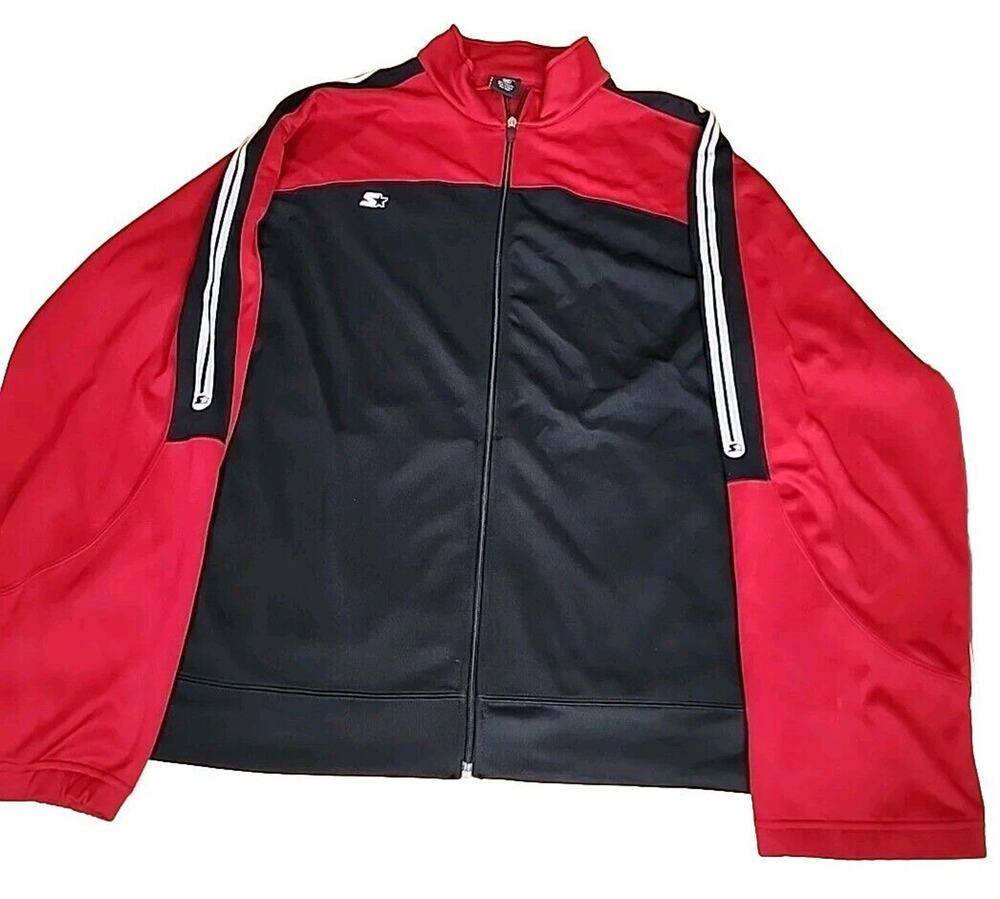 Men's Starter Jacket 2xl Black & Red Full Zip, Jogging, Warm Up, Track